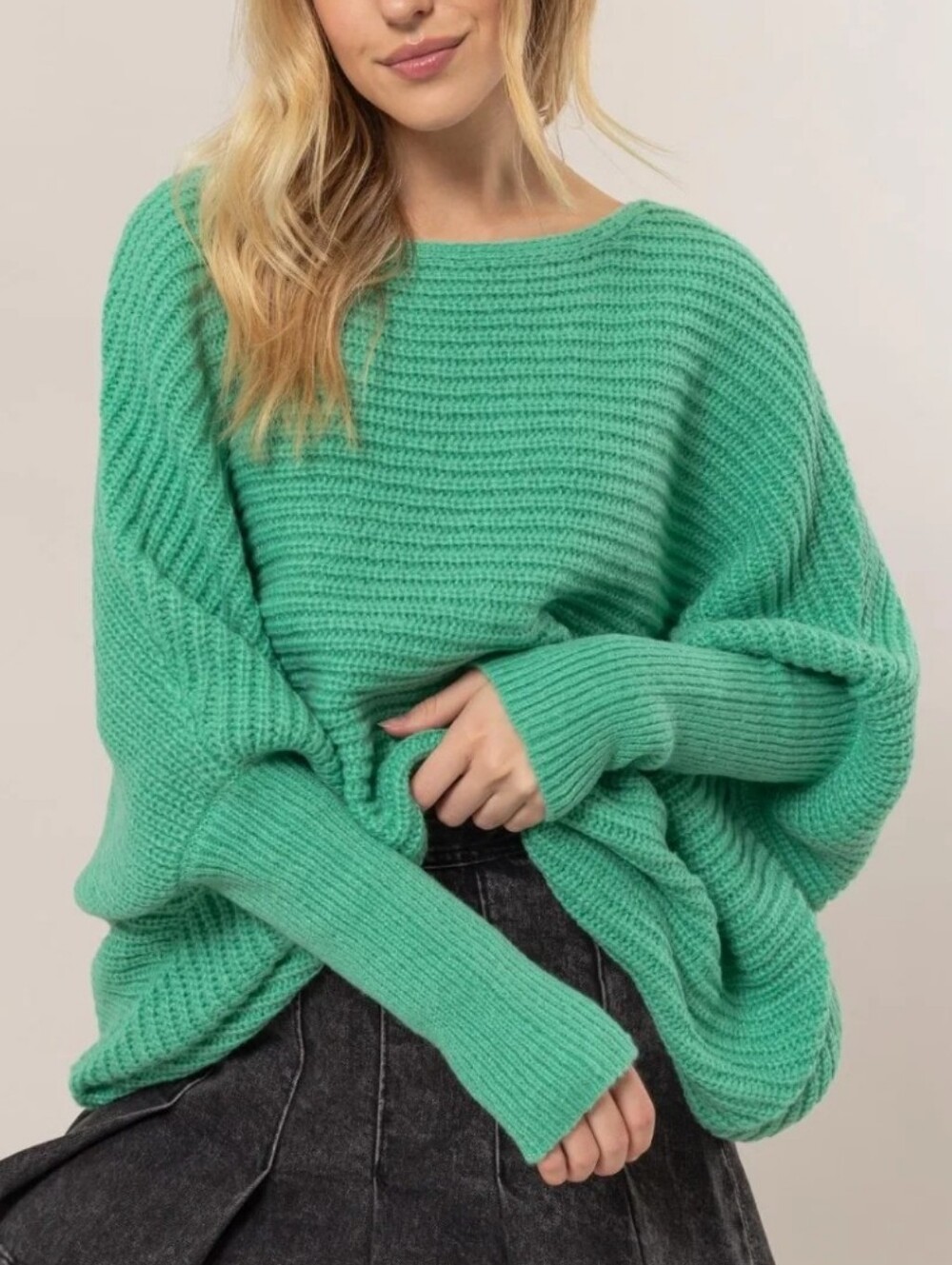HYFVE Mint Green Off-Shoulder Knit Sweater